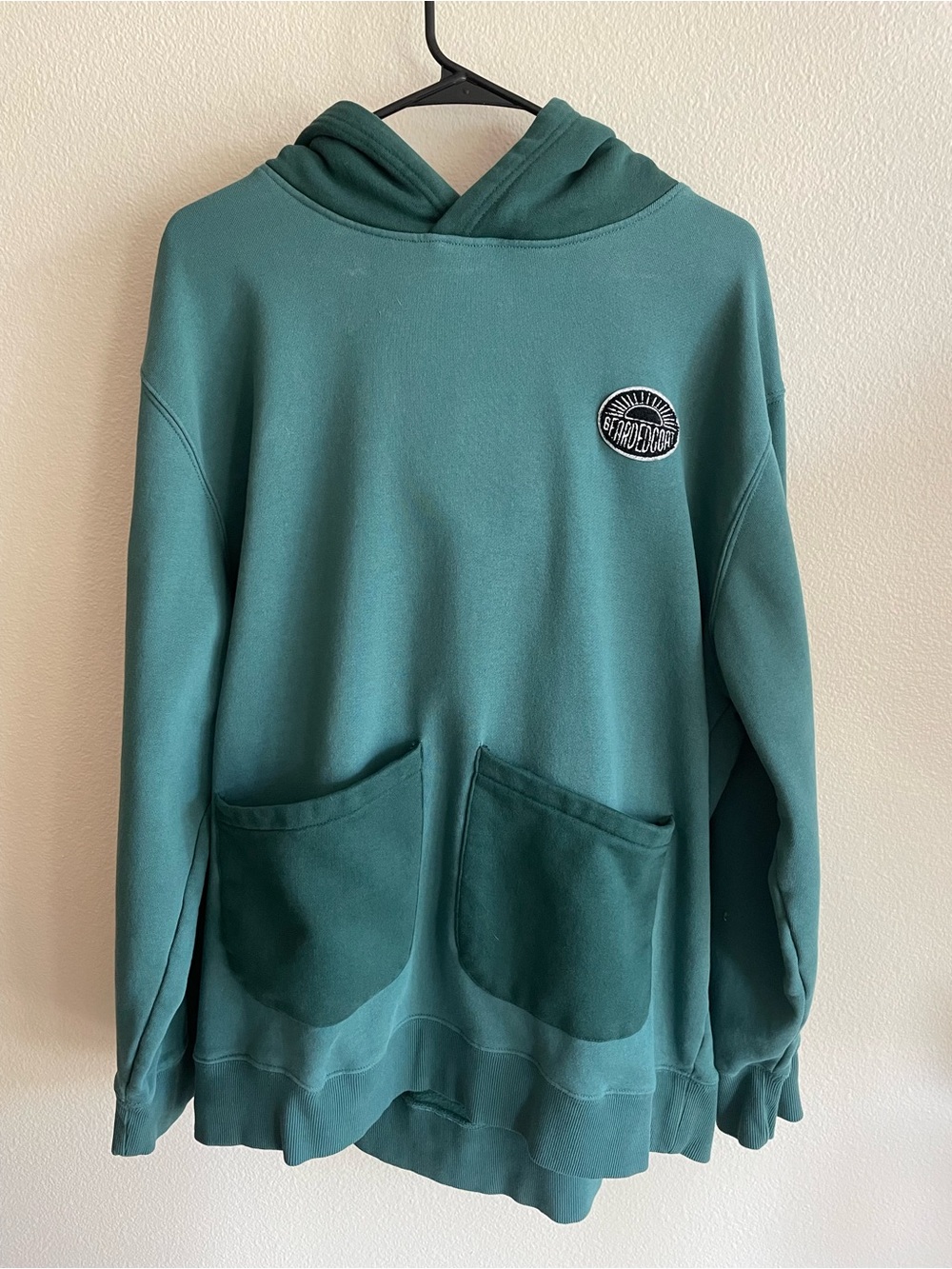 Green Two-Toned Front Pocket Hooded Sweater - BearededGoat Pullover Hoodie